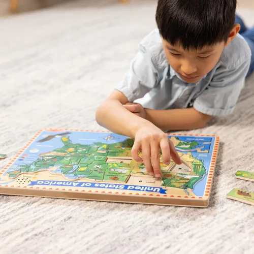 Vista 7 de Melissa & Doug – EE. UU. Mapa – Puzzle de rompecabezas de madera de sonido con efectos de sonido (40 Pcs)