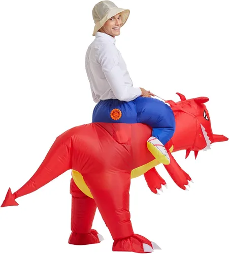 Vista 4 de YEAHBEER - Disfraz inflable de dinosaurio T-Rex para Halloween disfraz de dinosaurio rojo elegante