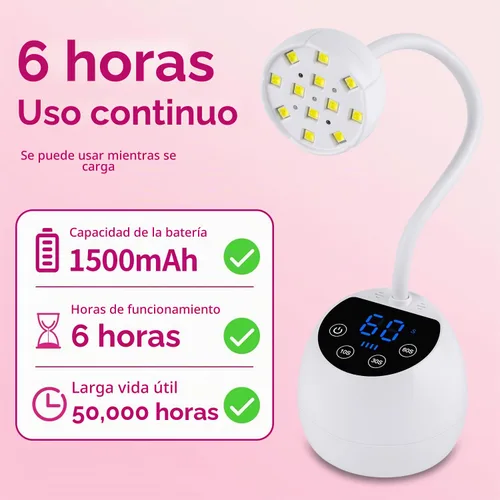 Vista 2 de Lámpara de uñas UV, cuello de cisne inalámbrico de 36 W, lámpara de curación de flash con 3 temporizadores y sensor automático para arte de uñas