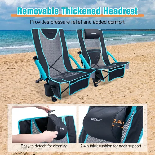 Vista 6 de CHANGE MOORE Silla de playa baja con bolsa enfriadora 2 en 1, 1 paquete soporta hasta 300 libras, sillas de playa plegables para adultos con soporte