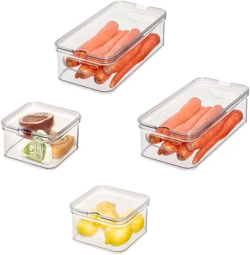 Vista 11 de iDesign Crisp - Juego de 3 cubos organizadores de plástico reciclado con tapas, transparente/gris