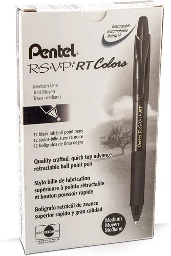 Vista 17 de Pentel RSVP RT Colors - Bolígrafo retráctil (1.0mm) trazo medio, color rosa, barril, tinta rosa, caja de 12 (BK93CRP-P)