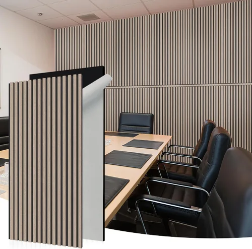 Vista 18 de WoveN SounD Slat Acousitc - Paneles de pared de 48 x 24 pulgadas, chapa de madera, decoración de pared a prueba de sonido, diseño autoadhesivo