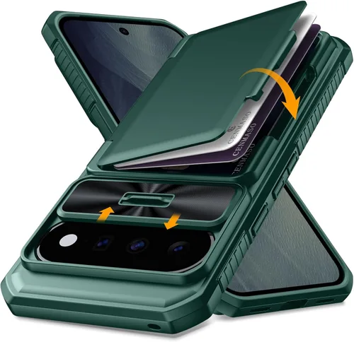 Vista 11 de CENMASO - Funda para Google Pixel 9 Pro XL con tarjetero (4 tarjetas), funda deslizante para cámara y función atril, bloqueo RFID, protección