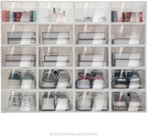 Vista 11 de 20 unidades de zapatero organizador de cajas de plástico apilables, organizador de zapatos plegable, organizador de zapatos portátil, estantes