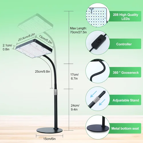 Vista 7 de Luces de cultivo de mesa de 25 vatios para plantas de interior, inicio de semillas, bonsái, 2500 lúmenes lo suficientemente brillantes como un