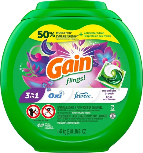 Vista 17 de Gain Flings! Jabón líquido para ropa sucia, compatible con HE, paquete de 3 bolsas, 111 unidades, aroma de larga duración, aroma a brisa feliz