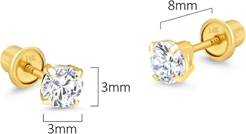 Vista 2 de Lovearing - Aretes de poste de oro amarillo de 14 quilates con circonitas cúbicas redondas de 2 3 4 5 y 6mm
