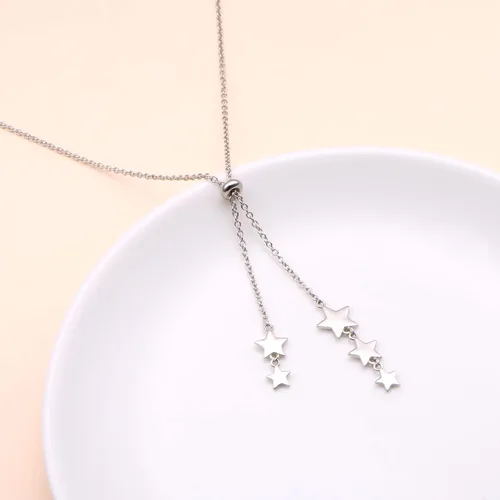 Vista 2 de YinShan Collar delicado de cadena larga de estilo simple de plata de ley 925 con dije de estrella de perlas ajustable en forma de Y para mujer