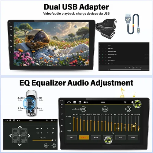 Vista 7 de Kunfine Universal 8-Core 4G+128G 10 pulgadas Android doble DIN coche estéreo inalámbrico CarPlay/Android Auto IPS 10 "pantalla táctil Tablet Auto