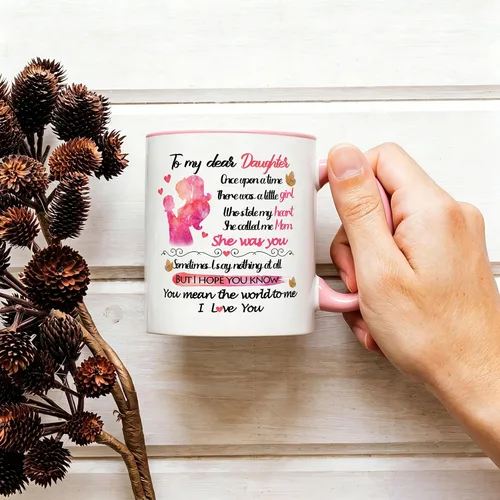Vista 5 de Fatbaby Taza de café con texto en inglés "To My Dear Daughter", regalo para el día de San Valentín y cumpleaños, regalo para la mejor hija de mamá