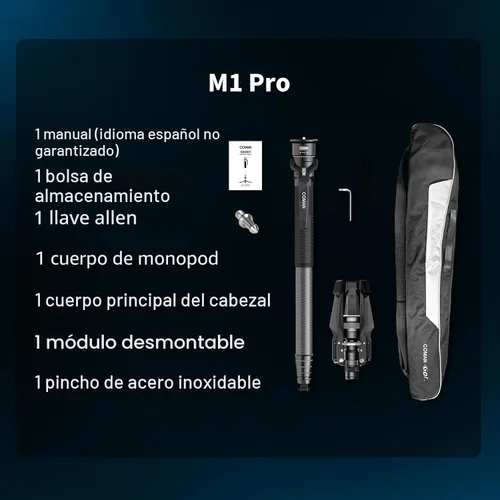 Vista 7 de COMAN M1pro Monopod de fibra de carbono de 65 pulgadas para cámara, monopie de liberación rápida de elevación con un solo clic con pies, compacto