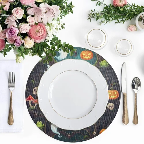 Vista 5 de Cute Ghosts Print Round Table Placemats, Heat Resistant Non Slip Place Mat Washable for Kitchen one sizex1