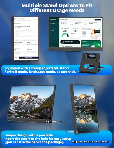 Vista 4 de ZSCMALLS Monitor portátil, monitor portátil de 15.6 pulgadas, 1080P FHD, monitor USB-C HDMI, pantalla de computadora IPS segunda pantalla, pantalla