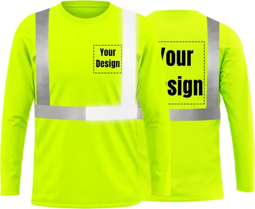 Vista 41 de La alta visibilidad reflexiva de las camisetas de la seguridad del logotipo de encargo Hola Vis de Verde neón