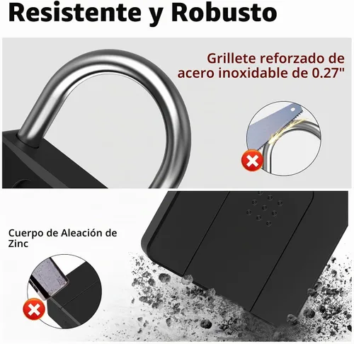 Vista 4 de Candado de huellas dactilares, Dhiedas Pad Lock con huella dactilar Bluetooth llave impermeable resistente cerradura de combinación para valla al