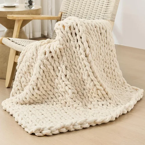 Vista 82 de Bigacogo - Cobija de punto grueso de 40 x 40 pulgadas, de felpilla, 100% tejida a mano, cobija pequeña de punto trenzado suave y grueso, con nudo