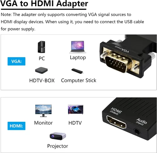 Vista 5 de YACSEJAO Adaptador VGA a HDMI 1080P VGA macho a HDMI hembra convertidor (Cable)