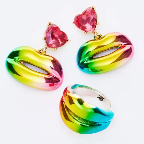 Vista 3 de Betsey Johnson Anillo de labios arcoíris, Metal, Sin piedras preciosas