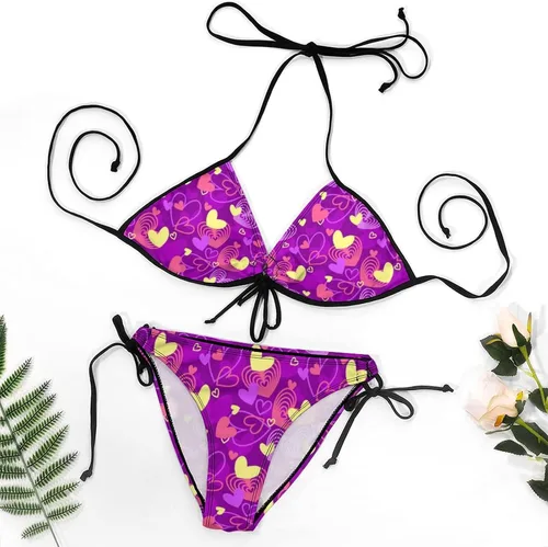 Vista 6 de Bright Mushrooms - Conjunto de bikinis para mujer, diseño de triángulo, 2 piezas, sexy, traje de baño
