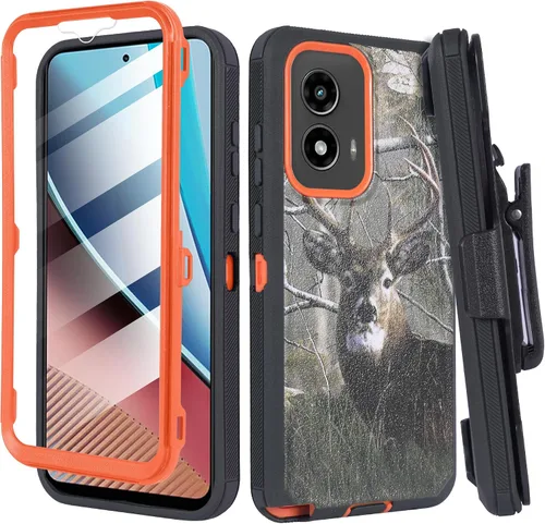 Vista 9 de Funda diseñada para Motorola Moto G 5G (lanzada en 2022) con protector de pantalla integrado, soporte giratorio para soporte para cinturón (negro)