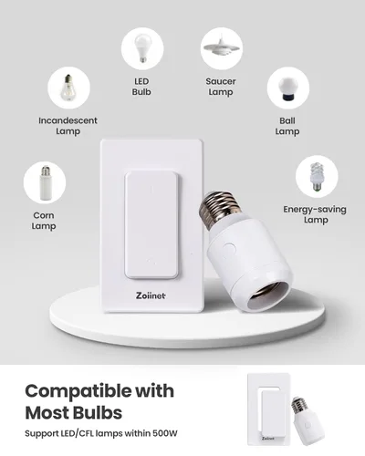 Vista 6 de Zoiinet Enchufe de bombilla de control remoto de 500 W, interruptor de luz inalámbrico para lámpara de cadena de tracción, soporte de base