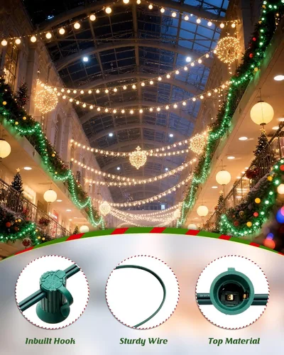 Vista 6 de Brightown - Bobinado de 500 pies de enchufes de luz de Navidad C7/E12 comerciales, luces de cadena de patio certificadas UL, cable verde