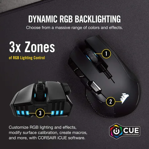 Vista 7 de Corsair Ironclaw Wireless RGB - Mouse para juegos FPS y MOBA - Sensor óptico de 18,000 DPI - Sub-1 ms SLIPSTREAM inalámbrico