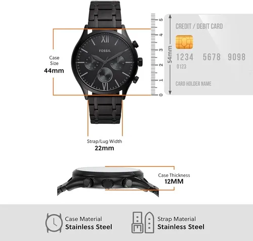 Vista 4 de Fenmore - Reloj multifunción de acero inoxidable negro de tamaño mediano, Negro