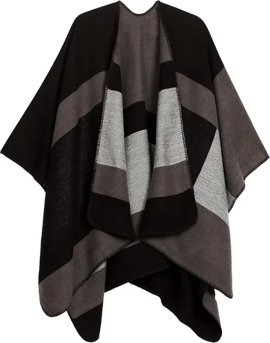 Vista 22 de Sakkas Mari - Poncho grande reversible para mujer, chal envolvente Negro