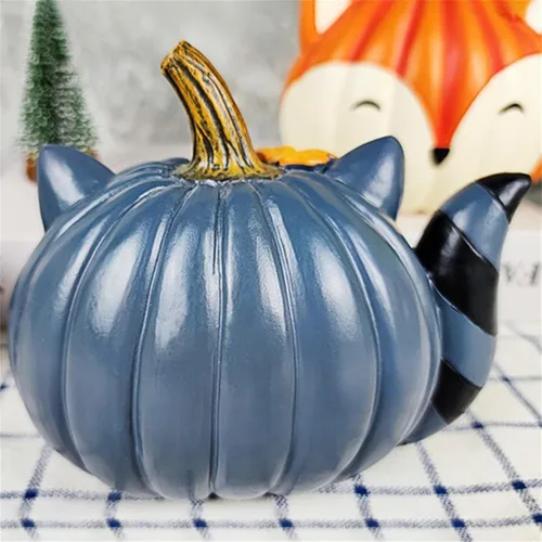 Vista 6 de BULINGNA Estatua de calabaza de animales de dibujos animados, escultura de resina pequeña, adorno de escritorio, decoración del hogar, Halloween