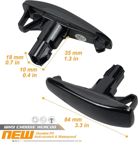 Vista 5 de HERCOO Conjunto de luz de señalización lateral secuencial parpadeante LED ámbar compatible con Mitsubishi Lancer Outlander 2008-2013, lámpara
