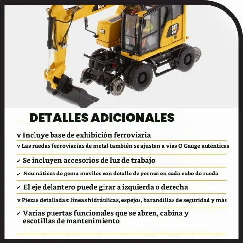 Vista 5 de Diecast Masters Excavadora con ruedas para ferrocarril Caterpillar M323F a escala 1:50 - Versión amarilla de seguridad Camiones para gatos