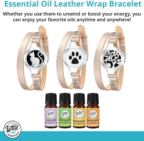 Vista 3 de Wild Essentials - Pulsera de cuero con aceite esencial, Cuero