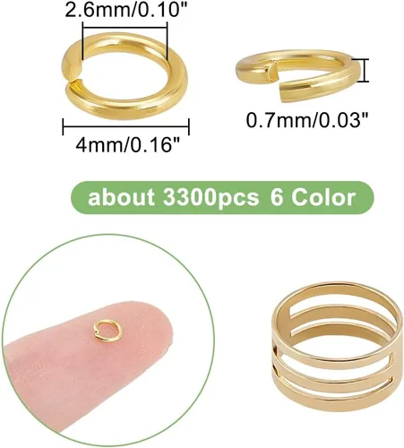 Vista 4 de PH PandaHall Anillo de salto abierto de hierro, 3300 unidades, 6 colores, anillos o sin soldar, 0.157 in, calibre 21, conector de joyería de metal