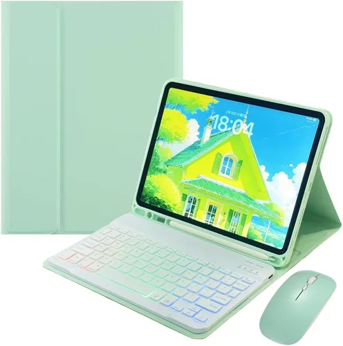 Vista 18 de Funda con teclado retroiluminado arcoíris para Galaxy Tab S6 Lite de 10.4 pulgadas con mouse y 7 colores RGB retroiluminación colorida teclado