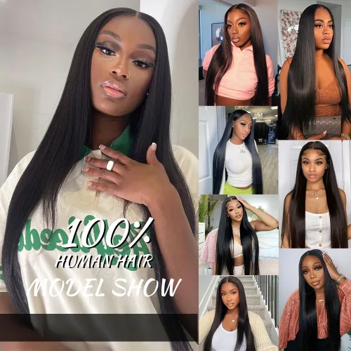 Vista 5 de Extensiones de cabello humano lacio 10A, 26, 28, 30 pulgadas, 3 manojos de cabello lacio 100% sin procesar, brasileño, largo, virgen, color negro