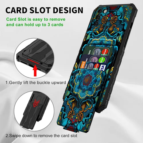 Vista 4 de Para Samsung Galaxy A03S Funda Para Teléfono Galaxy A03S Funda Billetera Con Titular De Tarjeta De Crédito Y Soporte De Doble Capa De PC Duro Funda