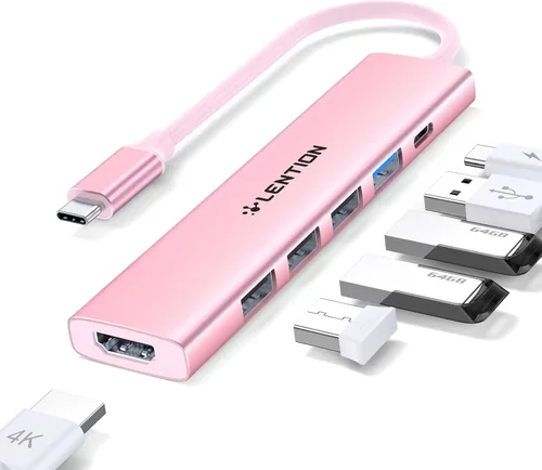 Vista 16 de LENTION Hub USB C 7 en 1, HDMI 4K a 60Hz, PD de 100 W, lector de tarjetas Gris espacial