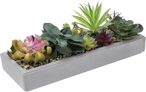 Vista 12 de MyGift Arreglo de suculentas artificiales surtidas en caja rectangular de madera negra, decoración de plantas falsas