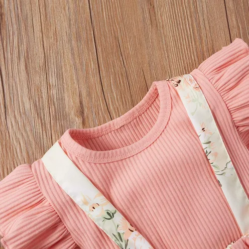 Vista 4 de CIYCUIT Ropa de verano para niña recién nacida camiseta acanalada con volantes florales pantalones cortos con tirantes trajes de diadema