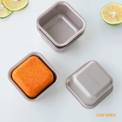 Vista 7 de CHEFMADE Juego de moldes para pasteles de brownie, 2.4 pulgadas, 4 unidades, antiadherentes, cuadrados, para magdalenas, para horno y hornear