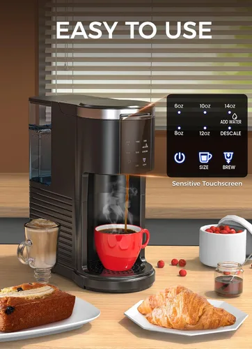 Vista 7 de COWSAR Cafetera comercial de una sola porción, cafetera K Cup para cápsulas y café molido, cafetera de cápsulas con tanque de agua de 40 onzas