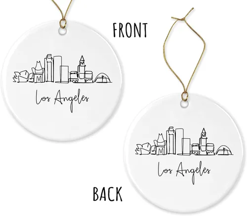 Vista 3 de EirlysDesigns Adorno navideño de la ciudad de Los Ángeles, adorno de la ciudad de Los Ángeles, regalo para mudarse a la ciudad de Los Ángeles