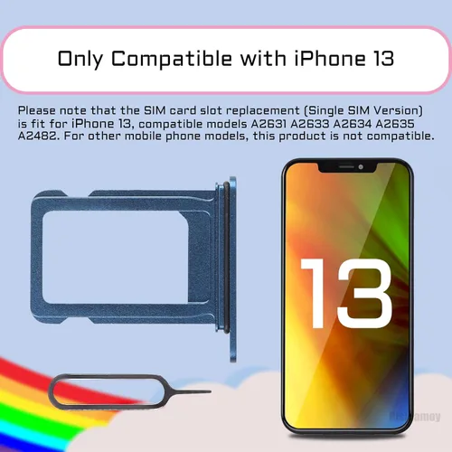 Vista 3 de Para iPhone 13 Azul Tarjeta SIM Bandeja de Reemplazo Solo Versión SIM para iPhone13 Ranura para tarjeta con anillo de goma impermeable Herramienta