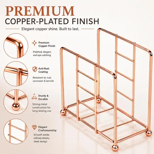Vista 2 de Creative Home Servilletero de alambre de oro rosa para mesa, organizador de servilletas de metal chapado en cobre para encimera de cocina, mesa