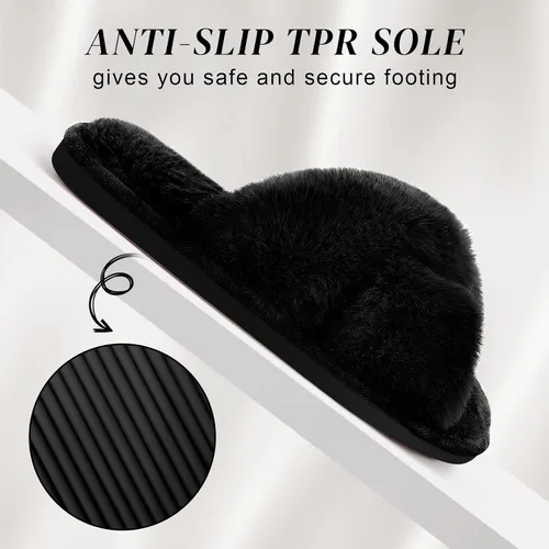 Vista 5 de Parlovable - Pantuflas mullidas para mujer con banda cruzada cómodas, zapatillas de casa de espuma viscoelástica con punta abierta, regalos