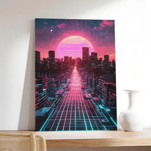 Vista 7 de Synthwave Vaporwave Wall Decor – Neon Pink Blue Retro Futuristic Poster Print Canvas Posters Wall Art Bedroom Office Room Decor Gift