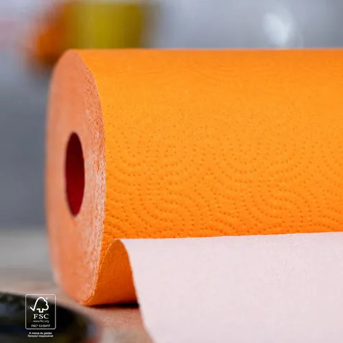 Vista 5 de Renova Toalla de papel naranja Jumbo Rollo de 2 capas 120 hojas altamente absorbentes