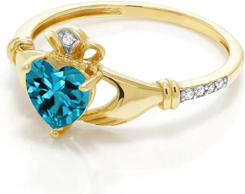 Vista 32 de Gem Stone King Anillo de compromiso claddagh celta irlandés de oro amarillo de 10 quilates con piedra preciosa en forma de corazón de 0.236 in
